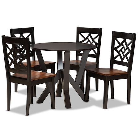 Baxton Studio Kaila Modern and Contemporary Two-Tone Dark Brown and Walnut Brown Finished Wood 5-Piece Dining Set 179-11389-10900-Zoro